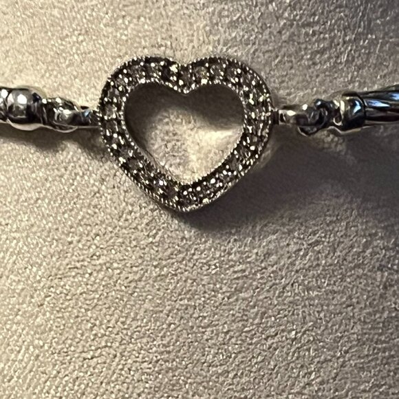Vintage Sterling Silver Heart & Cubic Zirconia Bracelet - Picture 5 of 10